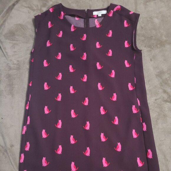 Ann Taylor Loft Cat Print Shift Dress Burgundy and Red EUC Size M - Picture 2 of 5